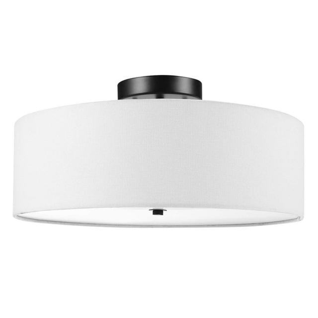 GLOBE Electric 60315 2-Light Flush Mount Ceiling Light, Dark Bronze Finish, White Linen Shade, Low Profile Drum Design, E26 Base, Dimmable