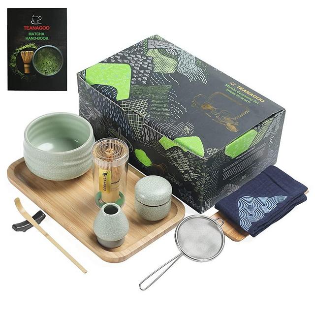 TEANAGOO Japanese Tea Set Matcha Whisk Set Matcha Bowl Bamboo Matcha Whisk (chasen) Scoop (chashaku) Matcha Whisk Holder Tea Making Kit. O6 Matcha Green Tea Powder Kit. Matcha Tea Tray