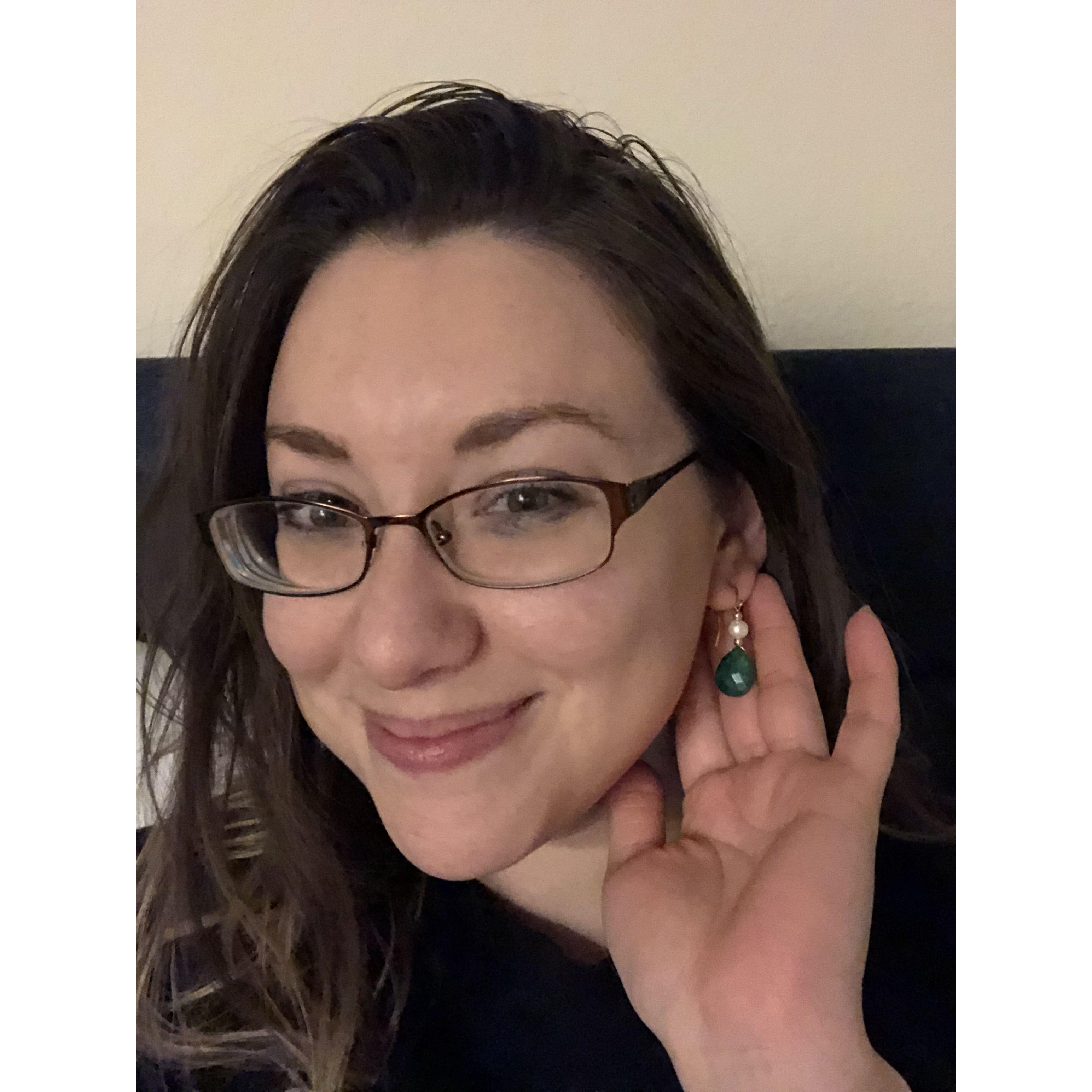 Joey bought me the most gorgeous pearl and emerald earrings for valentine's day. I will be wearing them on our wedding day.