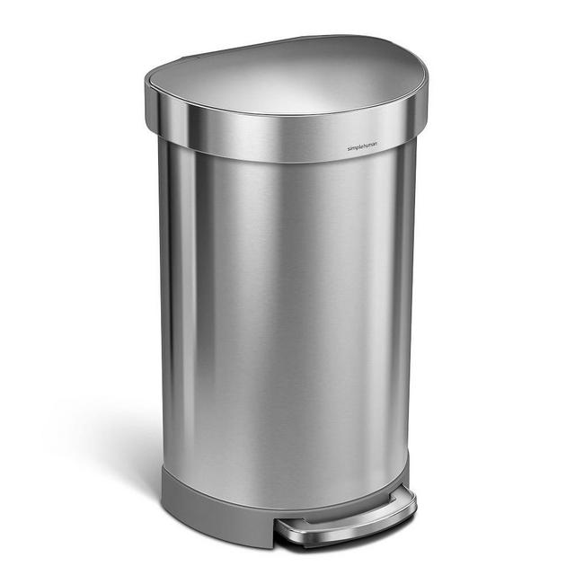 45L Semi-Round Liner Rim Step Trash Can, Brushed Steel