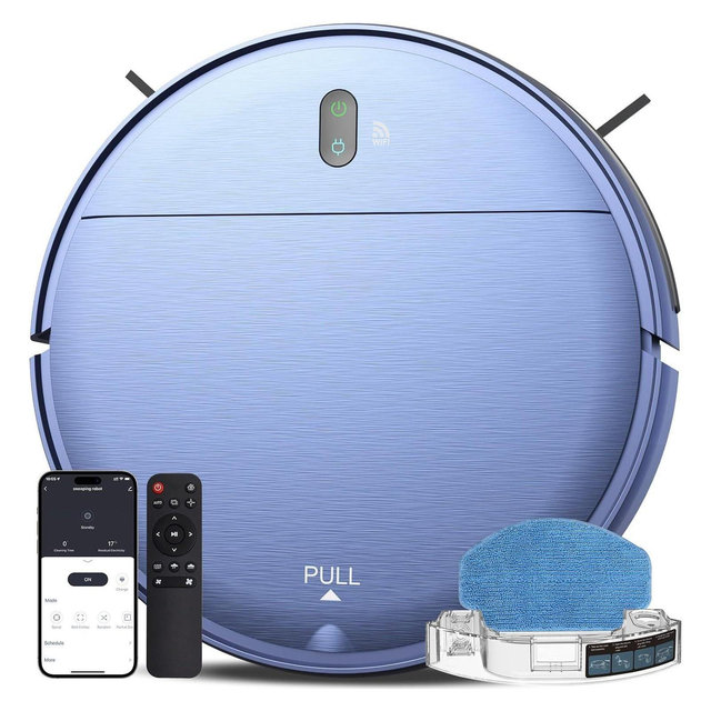 Teendow Robot Vacuum and Mop Combo, Robotic Vacuum with APP/Remote, Self-Charging Ideal for Pet Hair,Blue