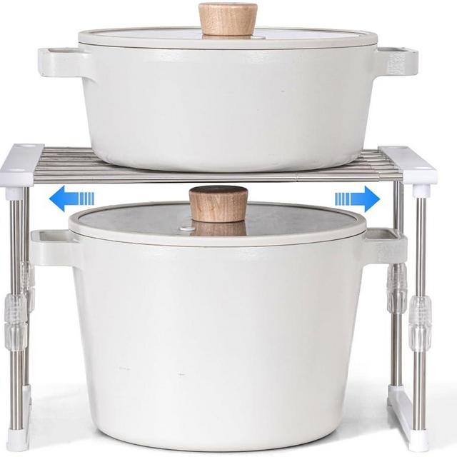 carrotez Expandable Cabinet Organizer, Set of 1 Width & Height-Adjustable Kitchen Cabinet Organizer Shelf, Stackable Kitchen Counter Shelf, 11.8~19.6 x 7.8 x 5.9~9" White