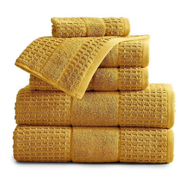 100% Cotton Super Soft Luxury Towel Set | Quick-Dry and Highly Absorbent | Waffle Textured | 550 GSM | 2 Bath Towels, 2 Hand Towels, & 2 Washcloths | Harper Collection (Mustard Yellow)