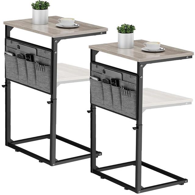 Vagusicc C Shaped End Table, Set of 2 Tall Side Table for Couch, Adjustable Height Small Couch Side Table for Small Spaces, End Table Slide Under Sofa Table TV Tray Arm Table for Living Room, Grey
