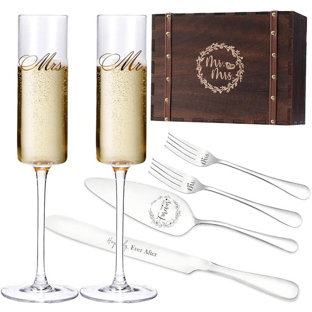 Wedding Champagne Flutes Cake Knife and Server set,mr. and mrs. engagement Champagne Flutes for Mr and Mrs,Bridal Shower Gifts,Wedding Gifts Engagement Gifts for couple