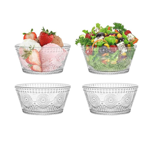 CHPINDAM Vintage glass dessert bowl, ice cream bowl, 13oz glass bowl for small dipping bowls Set of 4, ice cream, sundaes, oatmeal, small fruit salad, etc (4)