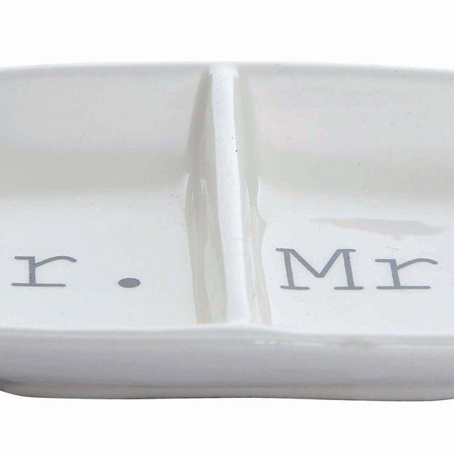 Creative Co-Op Ceramic "Mr. Mrs." Two Section Dish, White