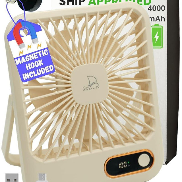Cruise Ship Approved Fan - 4000mAh Long Lasting Battery Cruise Fan - Magnetic Fan Hook to Hang, Rechargeable Travel Fan for Cruise Ship Cabin Approved - Portable Wireless Fan for Cruise Ship Cabin