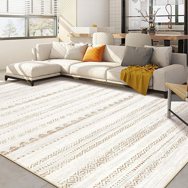 Area Rug Living Room Rugs: 9x12 Large Soft Machine Washable Boho Moroccan Farmhouse Neutral Stain Resistant Indoor Floor Rug Carpet for Bedroom Under Dining Table Home Office House Decor - Cream Brown