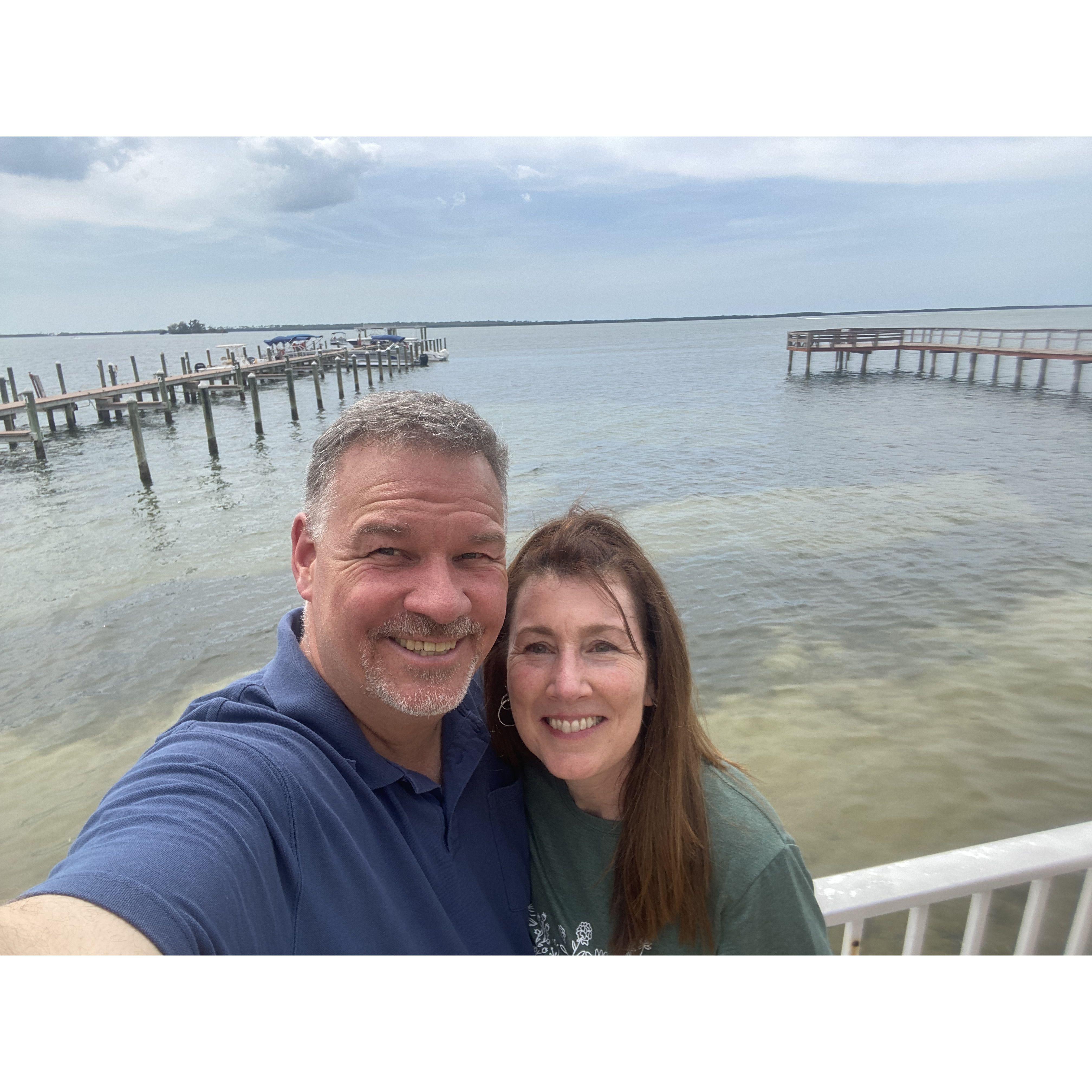 Grabbing lunch at waterfront bar in Dunedin Florida 2024.
