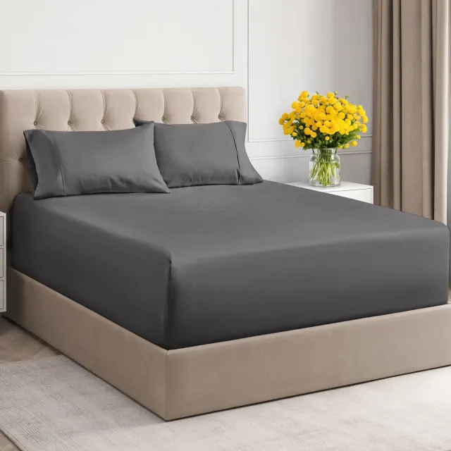 CGK Linens 100% Cotton 400 TC 4 Piece Sheet Set - Extra Deep Pocket for 18"-24" Mattresses in Dark grey, Size King