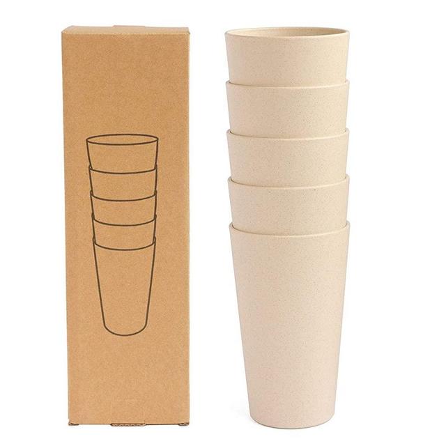 NAWOVAO 20 OZ Reusable Drinking Cups for Adult Wheat Straw Unbreakable Tumblers Drinking Glass BPA Free Dishwasher Safe (Beige)