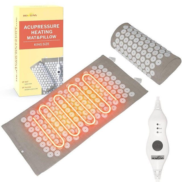 HOMLYNS Heated Acupuncture Mat - 3 Heat Levels with 2 Hours Auto Off, Heating Acupressure Mat Full Body Massage, Relieve Stress and Improve Sleep, Grey
