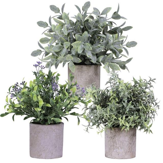 Winlyn 3 Pack Faux Potted Eucalyptus Plants Small Farmhouse Plant Artificial Plants Table Greenery Decorations 8.7" Tall