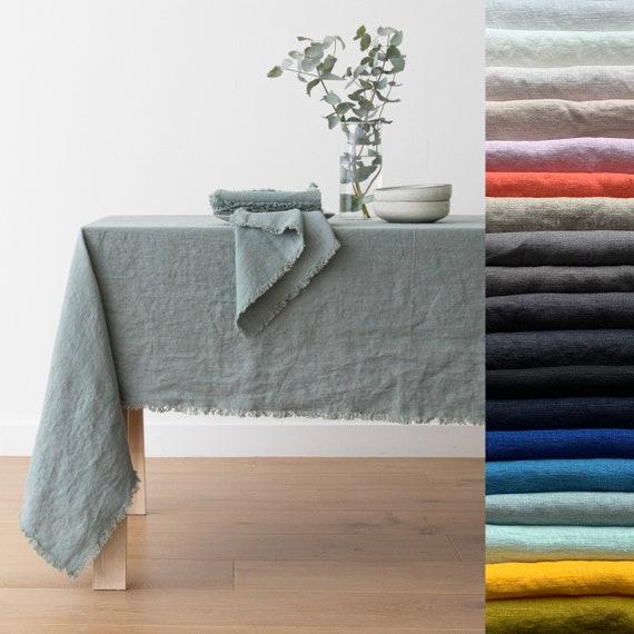 Hand made Linen tablecloth in balsam green