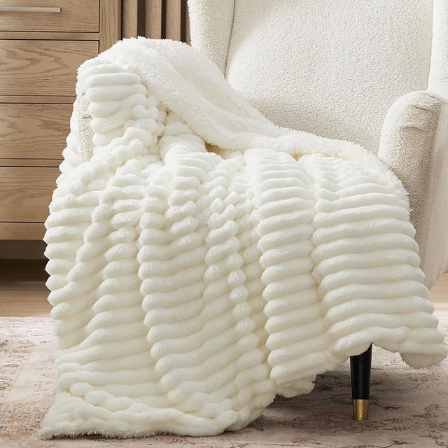 Bedsure Sherpa Blanket Twin Size for Couch - Super Soft, Cozy Fleece Thick Warm Blanket for Winter, GentleSoft Plush & Fluffy Christmas Throw Gift for Women, Home Room Decor, White, 60x80 Inches