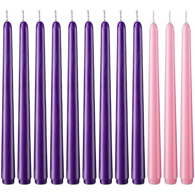 Pandaing Christmas Products 9 Purple and 3 Pink 10 Inch Unscented Taper Advent Candles Set