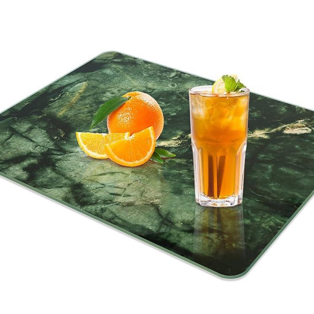 JAMBALAY Tempered Glass Cutting Board for Kitchen, 16"x12" Green Glass Cutting Board with Design, Chopping Board with Rubber Non Slip Feet, Heat, Shatter Resistant, Dishwasher Safe