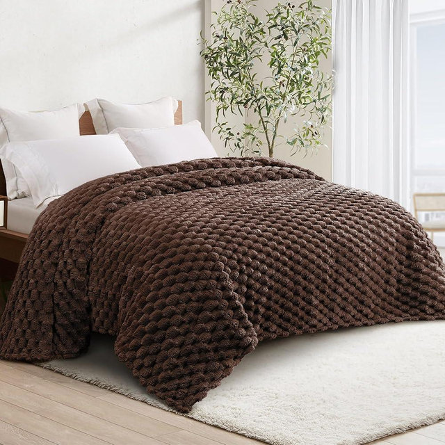 Whale Flotilla King Size Blanket for Bed with Jacquard Pattern, Fuzzy Soft Cozy Exquisite Blankets for All Season, Warm and Fluffy, 90x104 Inch, Coffee
