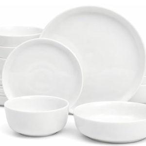 Gibson Home Oslo Porcelain Chip and Scratch Resistant Dinnerware Set, Service for 4 (16pcs), Ceramic Plates and Bowls Dishes Sets, White - Microwave and Dishwasher Safe