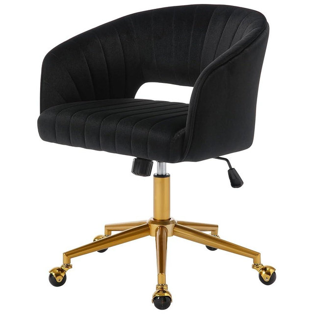 Westice Home Office Desk Chairs, Modern Velvet Rolling Chair, Height Adjustable Swivel Vanity Chair with Golden Base, Ergonomic Chair for Study, Living Bedroom Computer Room, Black