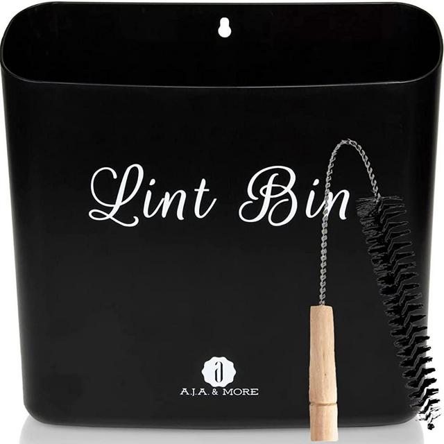 A.J.A. & MORE Magnetic Lint Bin for Laundry Room with Dryer Vent Lint Brush (Black)