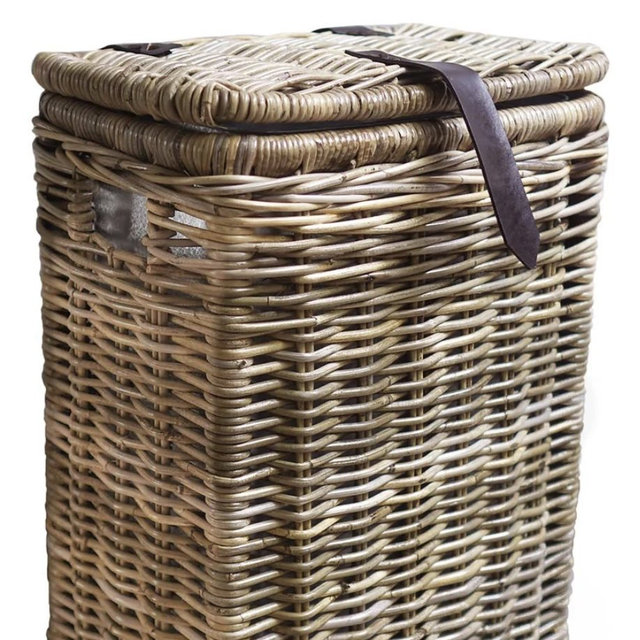 Kubu Wicker Rectangular Kitchen Trash Basket with Metal Liner