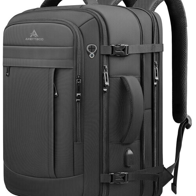 AREYTECO 55L Extra Large Travel Laptop Backpack,Carry On Backpack for Men, Expandable Big Capacity Heavy Duty Business Suitcase Daypack Bag Fits 18.4 Inch Laptops, Travel Gifts for Men Women, Black