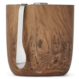 S’well Stainless Steel Ice Bucket with Tongs, 68oz Capacity, Teakwood Finish, Triple-Layer Vacuum Insulated to Keep Ice Colder Longer, BPA-Free Barware