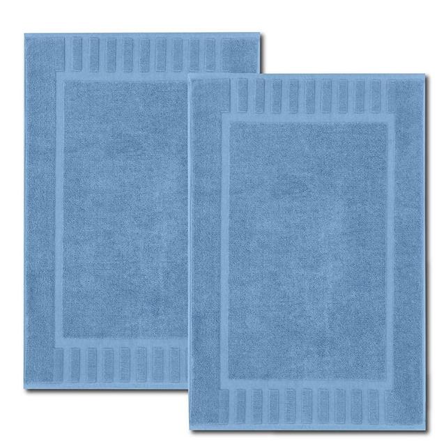 White Classic Luxury Bath Mat Floor Towel Set - Absorbent Cotton Hotel Spa Shower/Bathtub Mats [Not a Bathroom Rug] 22"x34" | 2 Pack | Light Blue