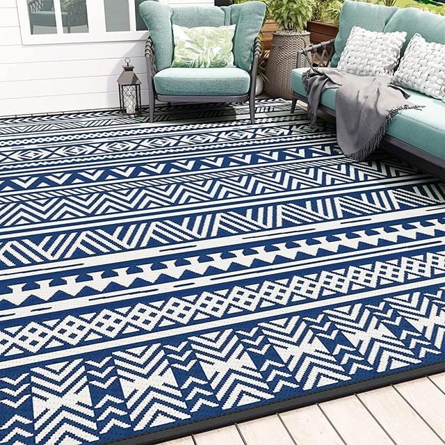 MontVoo-Outdoor Rug Carpet for Patio RV Camping 5x8ft Waterproof Reversible Portable Plastic Straw Rug Outside Indoor Outdoor Area Rug Mat for Patio Clearance Decor Balcony Picnic Geometric Boho Rug