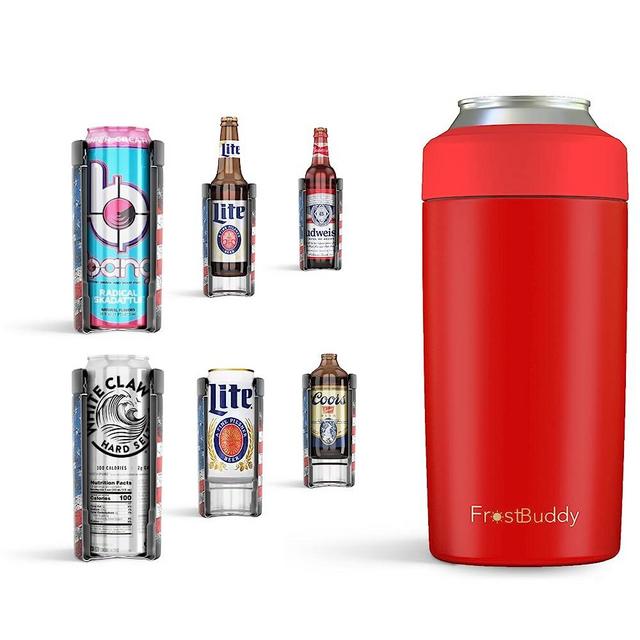 Frost Buddy Universal Can Cooler - Fits all - Stainless Steel Can Cooler for 12 oz & 16 oz Regular or Slim Cans & Bottles - Stainless Steel