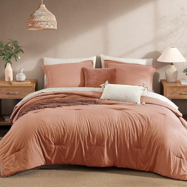 Monbix King Size Comforter Set - 7 Pieces Autumn Leaf Prewashed Bed in a Bag King Bedding Sets with Comforters, All Seasons Ultra Soft Comforter Bed Set with Sheets,Pillowcases & Shams