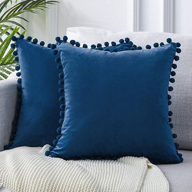 Top Finel Decorative Throw Pillow Covers 22 x 22 Inch Soft Solid Velvet Cushion Covers for Couch Sofa Bed 55 x 55 cm, Pack of 2, Navy