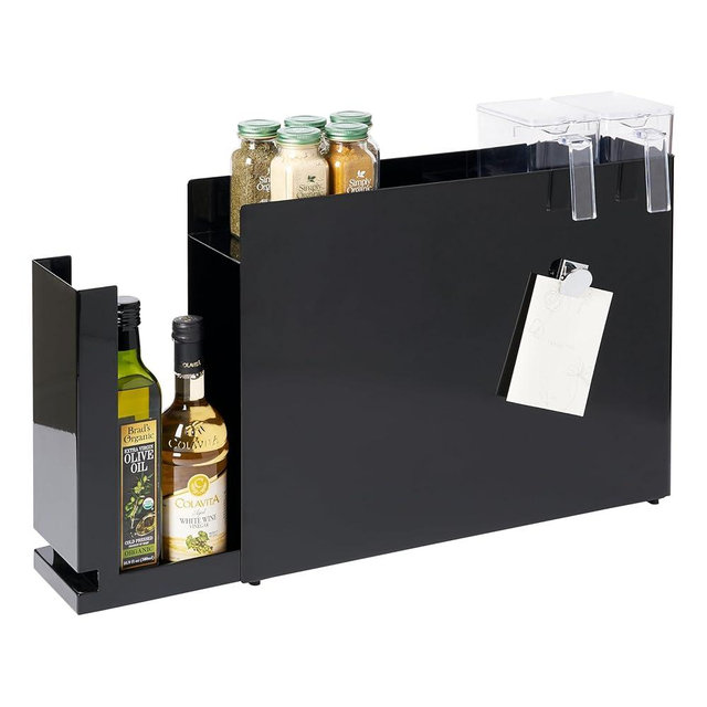 YAMAZAKI Home Sliding Drawer Seasoning Rack – Pull Out Spice Rack for Countertop, Steel Kitchen Organizer with Magnetic Panels, Modern Spice Storage Drawer, Black, Easy Access Design