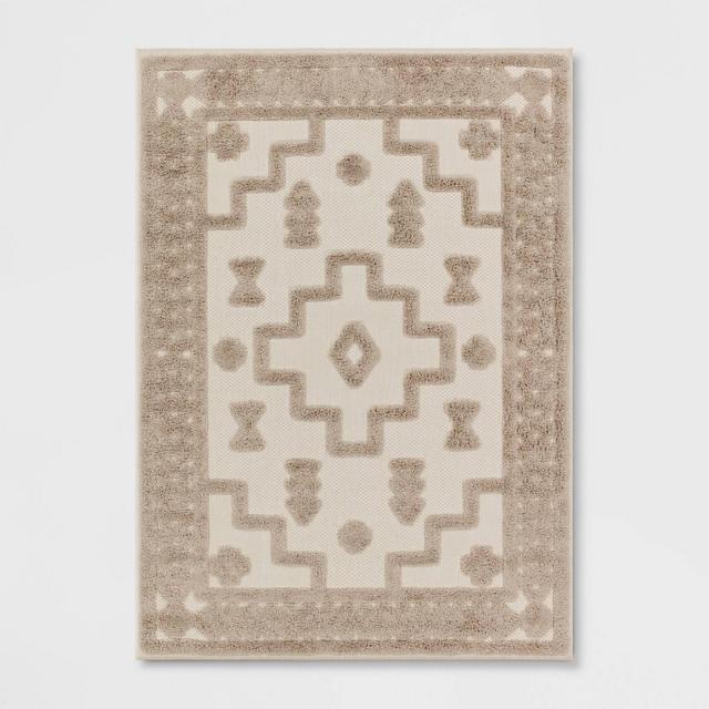 7' x 10' Rectangular Tufted Geo Outdoor Rug Cream - Opalhouse™