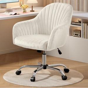 Warmiehomy Velvet Desk Chair for Home Office, Modern Adjustable Swivel Task Chair, Women Vanity Chairs with Arm Rest for Bedroom Dressing Room, Beige