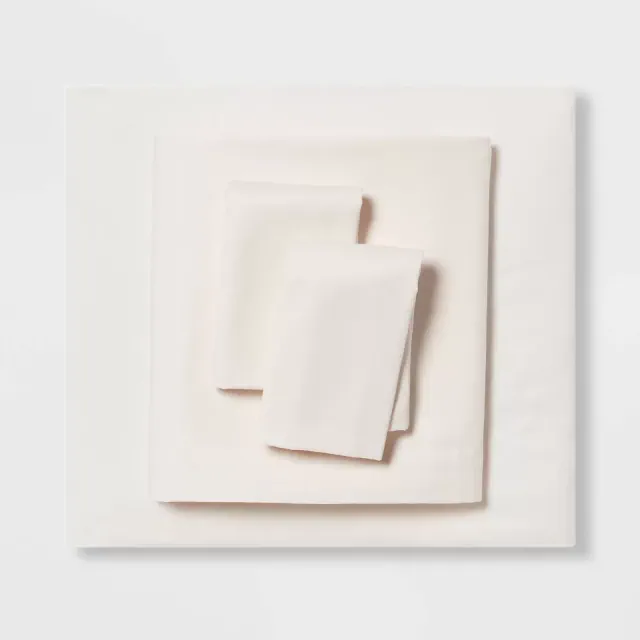 King Easy Care Cotton Blend Sateen Sheet Set Ivory - Room Essentials™: 225 Thread Count, OEKO-TEX Certified