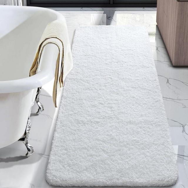 LOCHAS Bathroom Rug Runner 24x70 Inch, Soft Thick Absorbent Microfiber Bath Rugs for Bathroom, Machine Washable, Shaggy Plush Non Slip Bath Mat for Tub, Shower Floor, Quick Dry Mats, White