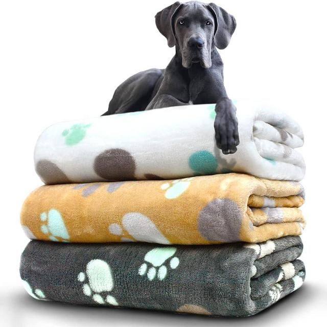 New Dog Blankets for Large Dogs, 3 Pack Dog Blanket Washable, Fuzzy Soft Pet Blanket Throw Cover for Kennel Crate Bed, Cute Paw Pattern,Waterproof Cat Blanket, Blankets for Dogs 41" x 31"