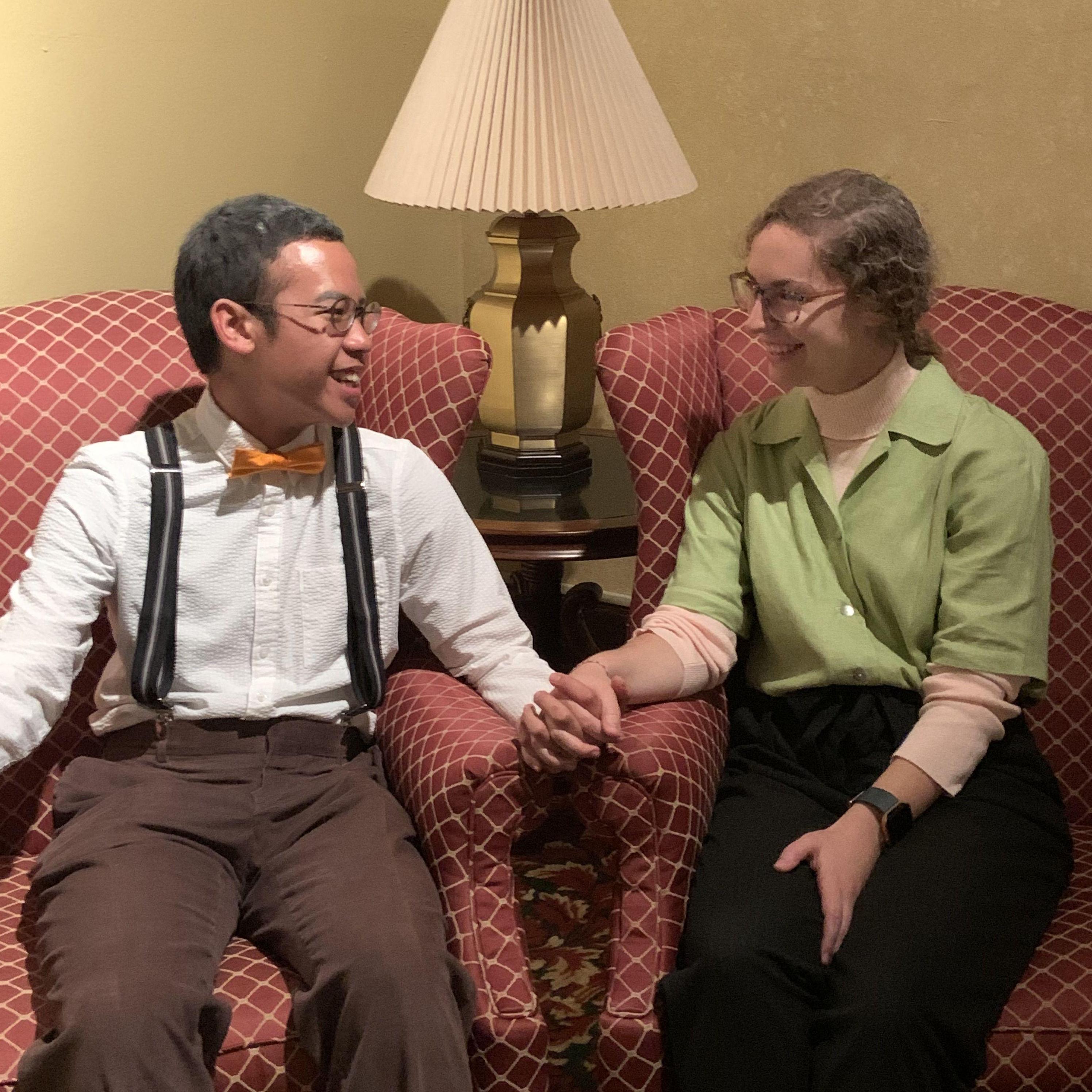 Our first Halloween together: we're dressed as the couple from the movie Up.