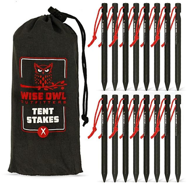 Wise Owl Outfitters Tent Stakes - Heavy Duty Metal Ground Pegs - Galvanized Steel 12 Pack/Aircraft Aluminum 16 Pack - Strong 10 inch Lightweight Outdoor Tent Anchors and Camping Spikes