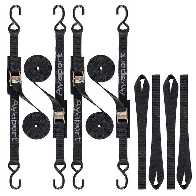 Ayaport Cam Buckle Tie Down Straps 10 feet 2200lbs Break Strength Securing Straps with S Hooks for Motorcycle, Kayak, Car, Truck, Boat, Dirt Bike, Pack of 4