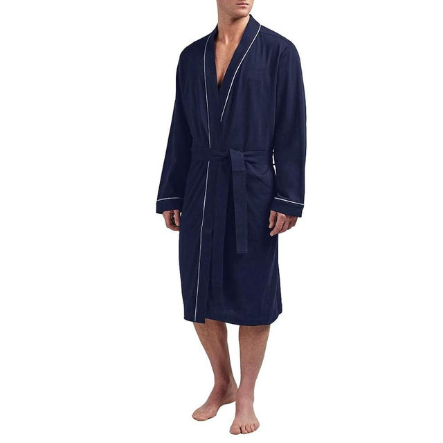 HOLOVE Men's Pure Cotton Bathrobe Lightweight Kimono and Hooded Spa Robes Soft Sleepwear