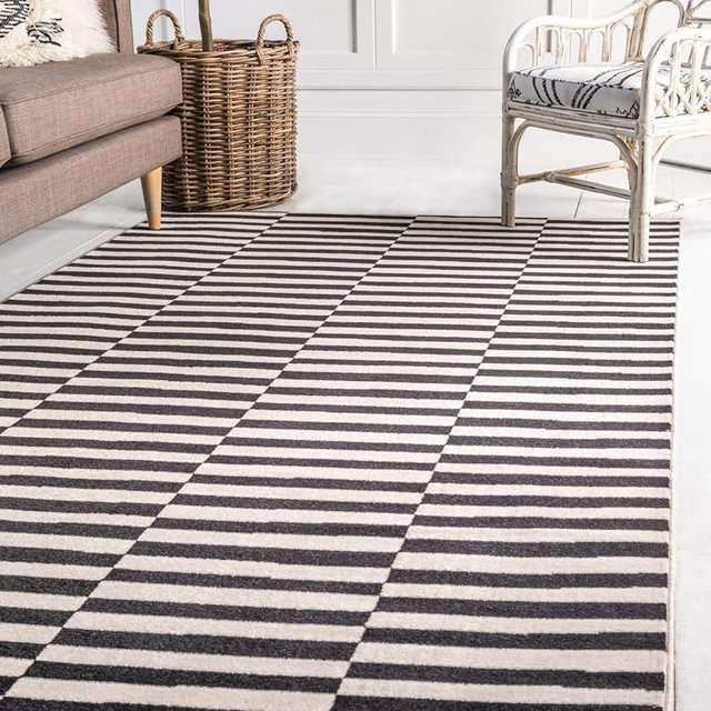 Unique Loom Williamsburg Collection Casual Transitional Thick Alternating Stripes Area Rug (8' 0 x 10' 0 Rectangular, Black/Beige)