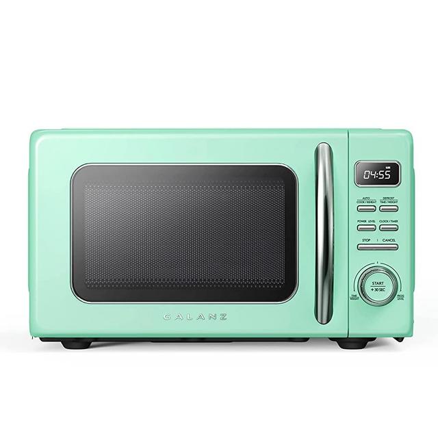Galanz GLCMKZ07GNR07 Retro Countertop Microwave Oven with Auto Cook & Reheat, Defrost, Quick Start Functions, Easy Clean with Glass Turntable, Pull Handle.7 cu ft, Green