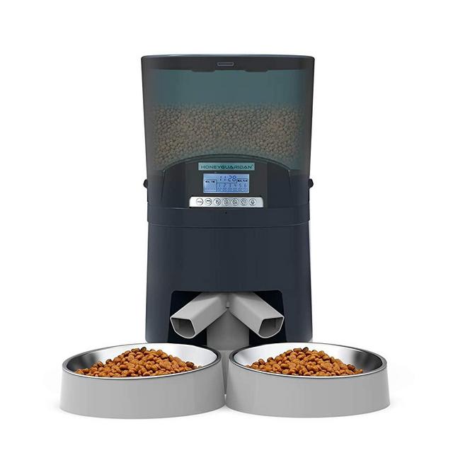 HoneyGuaridan Automatic Pet Feeder for Dogs and Cats Food Dispenser – 6 Meal 7L Portion Control, Distribution Alarm, Programmable Timer, Voice Recorder