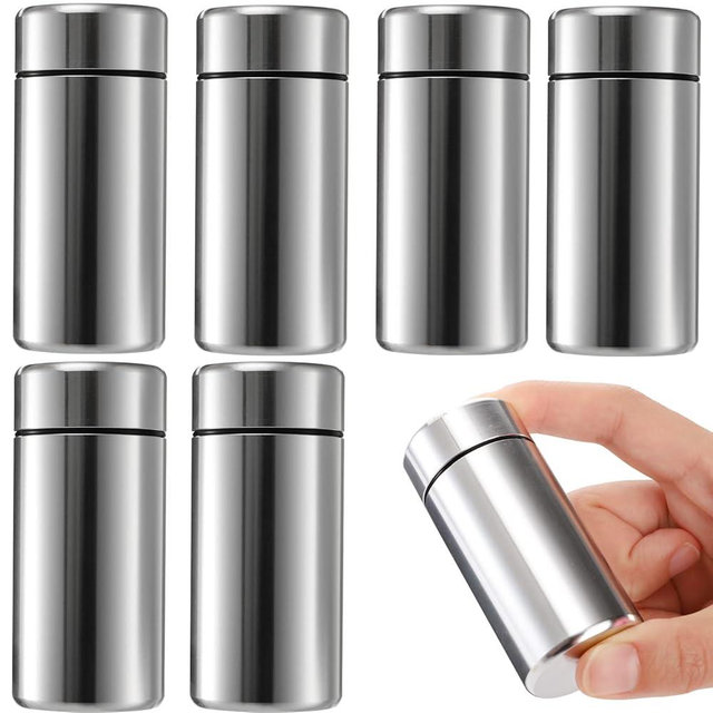 Dicunoy 6 Pack Small Storage Jars with Lids, 1.4oz Portable Aluminum Storage Containers, Waterproof Mini Metal Tins, Pocket Bottles for Spices, Tea, Traveling