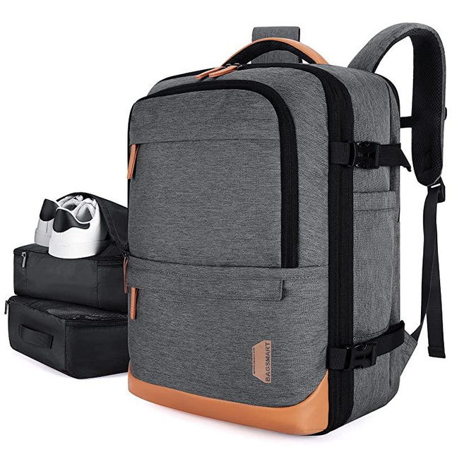 BAGSMART Travel Laptop Backpack, 40L Expandable Airline Approved Carry On Backpack with Packing Cubes, Water Resistant Weekender Backpack Fits 17 Inch laptop, Luggage Daypack with Shoe Bag,Grey