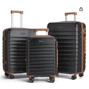 LIGHT FLIGHT Luggage Sets, 3 Piece Durable Suitcase Set with Spinner Wheels, 3 Pcs Hardside Lightweight luggage with TSA Lock, Large Checked Travel Suitcases, 20/24/28 Inch,Black/Brown